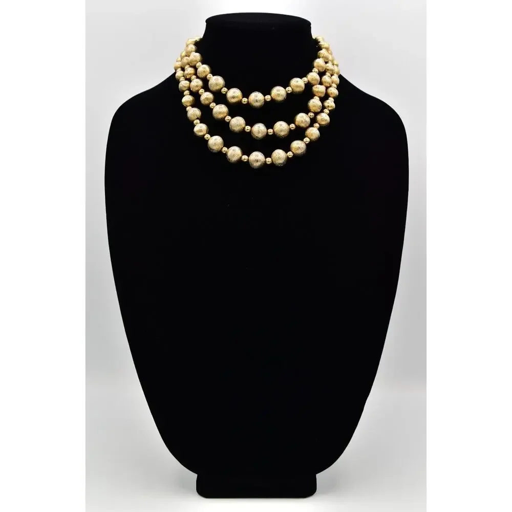 Coro Multi-Layered Beaded Collar Necklace Gold Tone Chunky Signed 1950s BinBM